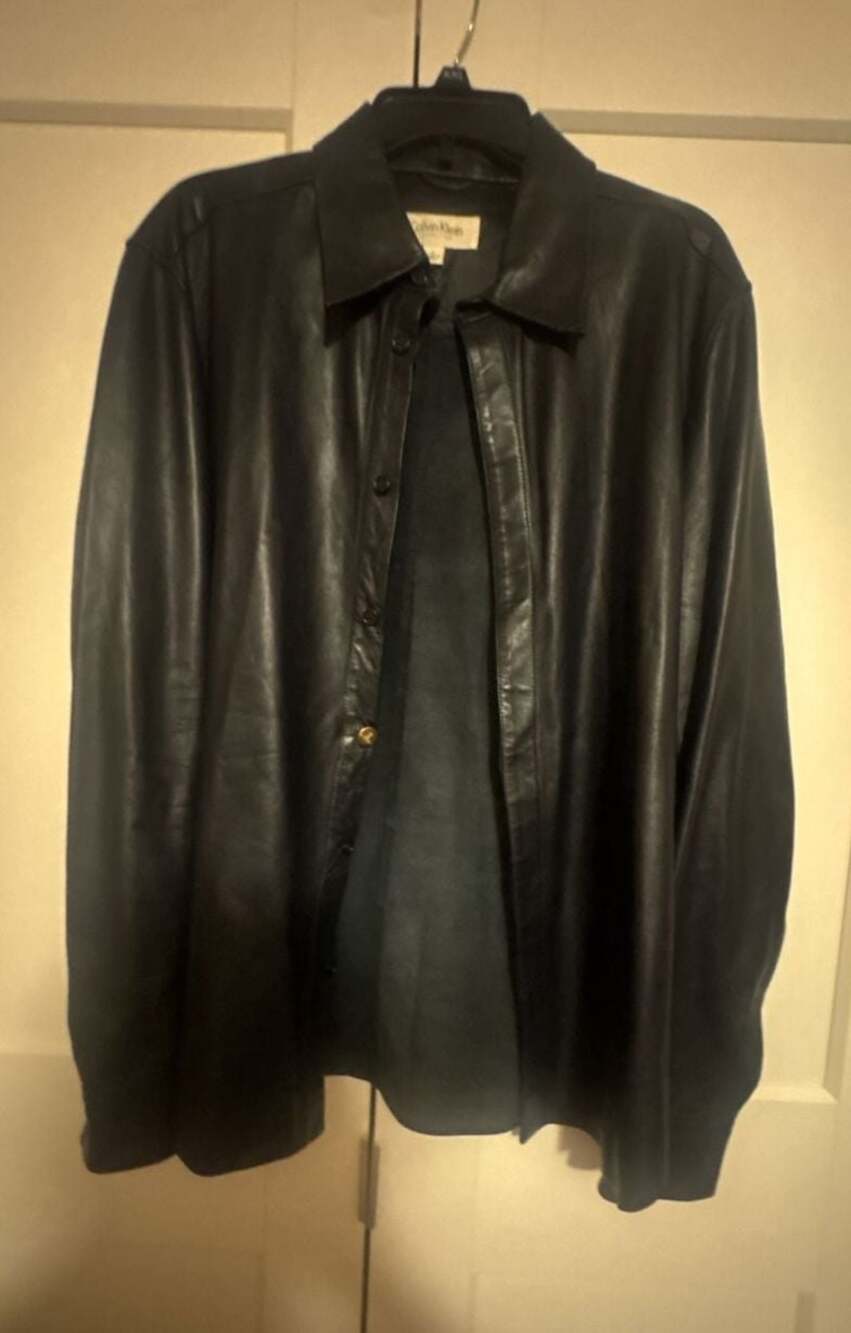 Calvin Klein Collection Black Leather Shirt Jacket
